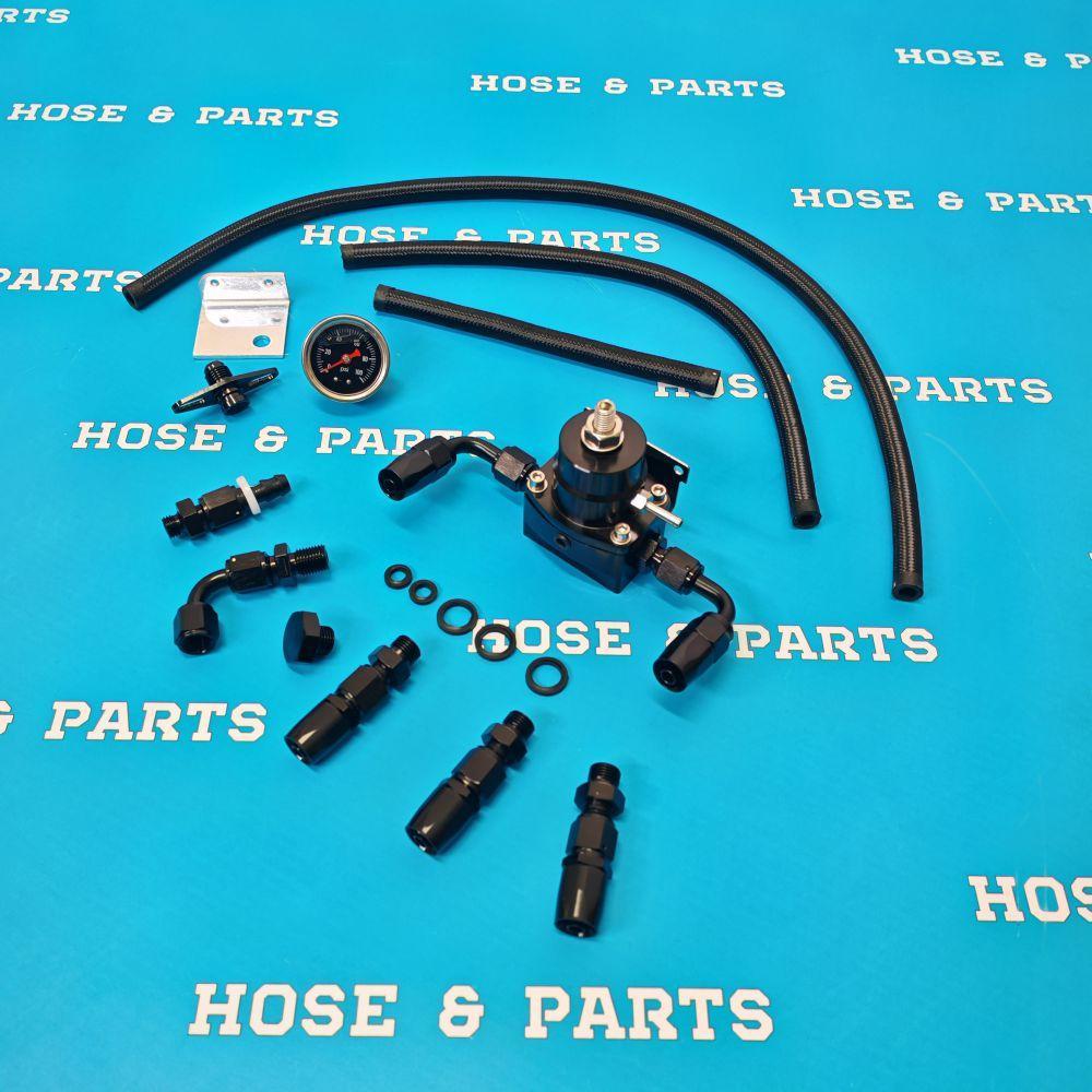 Universal Adjustable Fuel Pressure Regulator KIT + 160psi Gauge - AN6 Fittings - Black